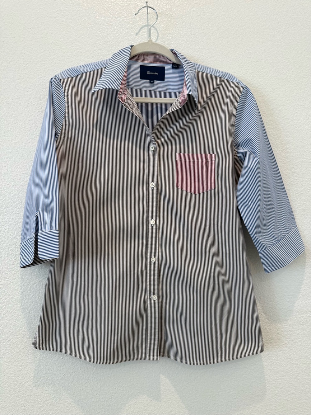 Faconnable blouse button down white mini stripe size 10 cotton natural fiber